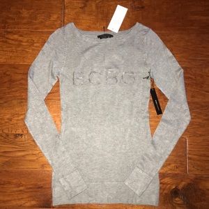 BCBG Rhinestone Crew Neck Fitted Sweater